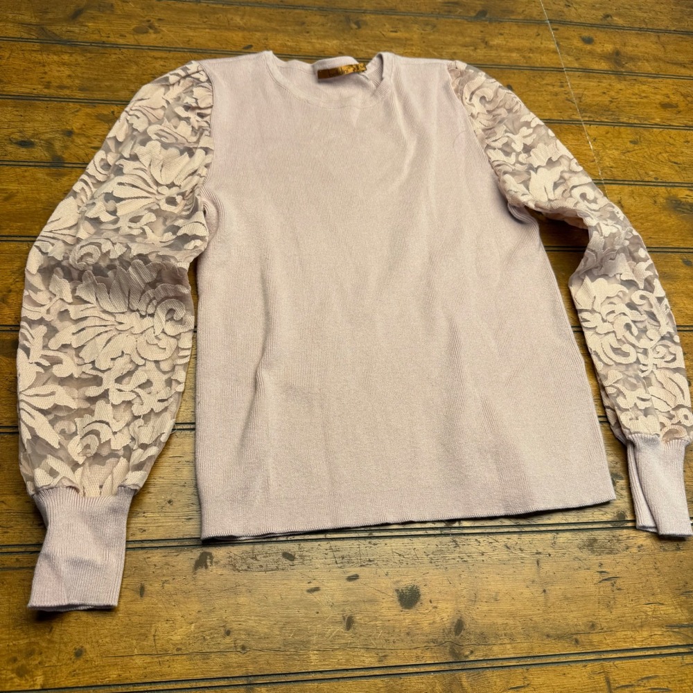 Bellini Womens Lavender Lace Sleeve‎ Sweater Pullover Knit Top Size M